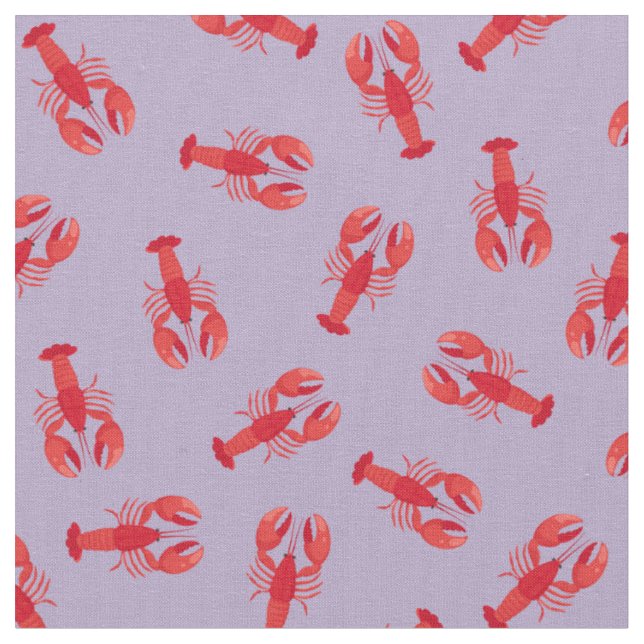 Tissu Homards rouges illustrés sur fond violet clair (Fermer)