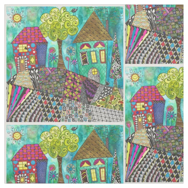 Tissu Home Sweet Home Quartier Maisons Fabric (Échantillon)