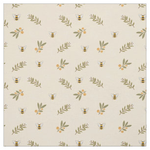 Tissu Honey Bee Greenery Pastel Almond