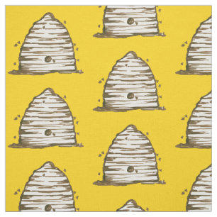 Tissu Honeybee Vintage Skep Beehive jaune