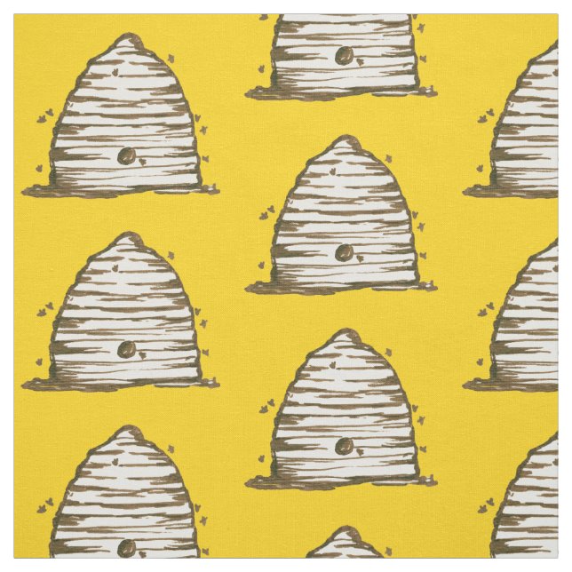 Tissu Honeybee Vintage Skep Beehive jaune (Échantillon)
