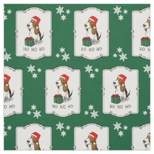 Tissu Hound de Noël Père Noël Basset (trois couleurs 1)