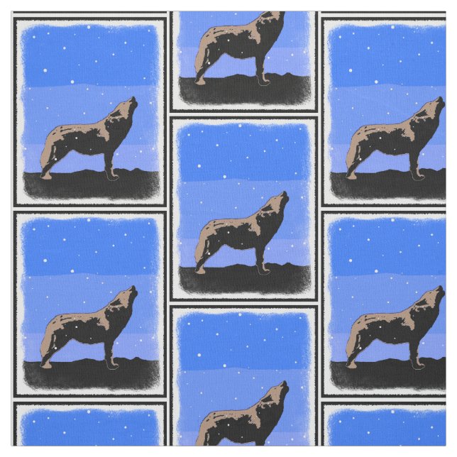 Tissu Howling Wolf en hiver - Art faunique original (Échantillon)