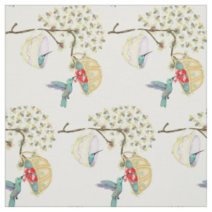 Tissu Hummingbirds Teacups Spring Floral Garden