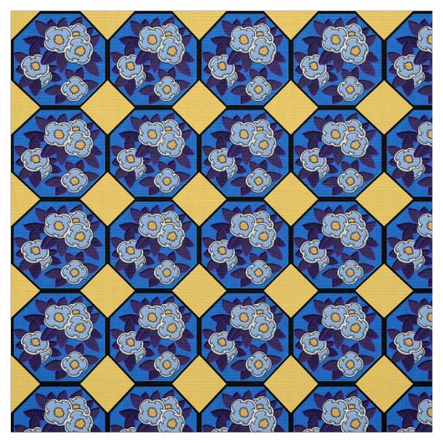Tissu Hungarian Art Deco Royal Blue and Yellow (Échantillon)
