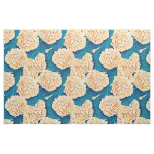 Tissu Hydrangea aquarelle motif, jaune et bleu