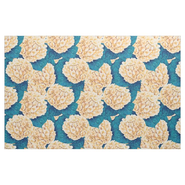 Tissu Hydrangea aquarelle motif, jaune et bleu (Yard)