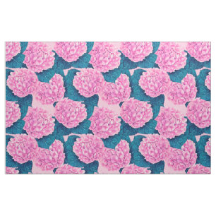 Tissu Hydrangea aquarelle motif, rose et bleu