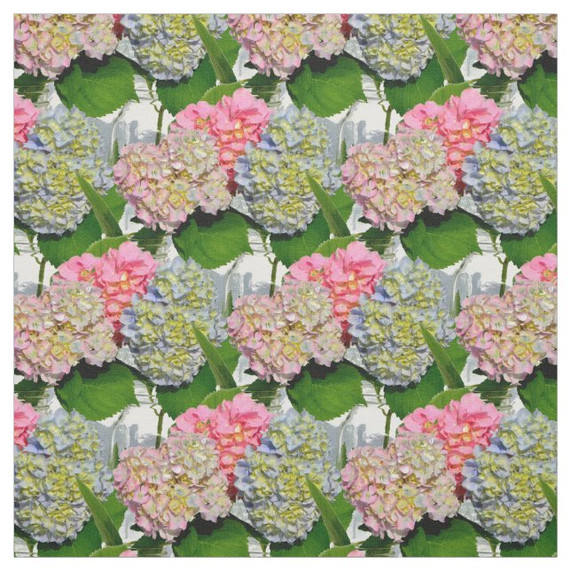 Tissu Hydrangeas et jarre de Mason (Échantillon)