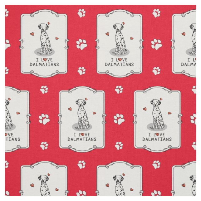 Tissu I Love Dalmatians (noir 1) Coeurs mignons (Échantillon)