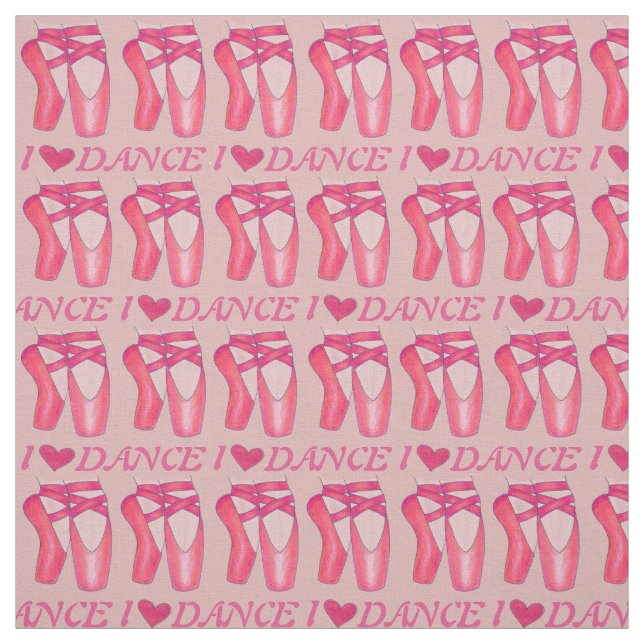 Tissu I Love Dance Rose Ballerina Ballet Toe Pointe Chau (Échantillon)