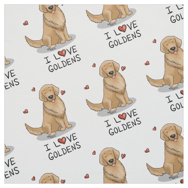 Tissu I Love Goldens - I Love Golden Retrievers (Échantillon)