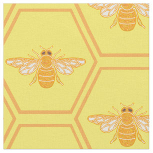 Tissu Icône de miel jaune avec abeilles