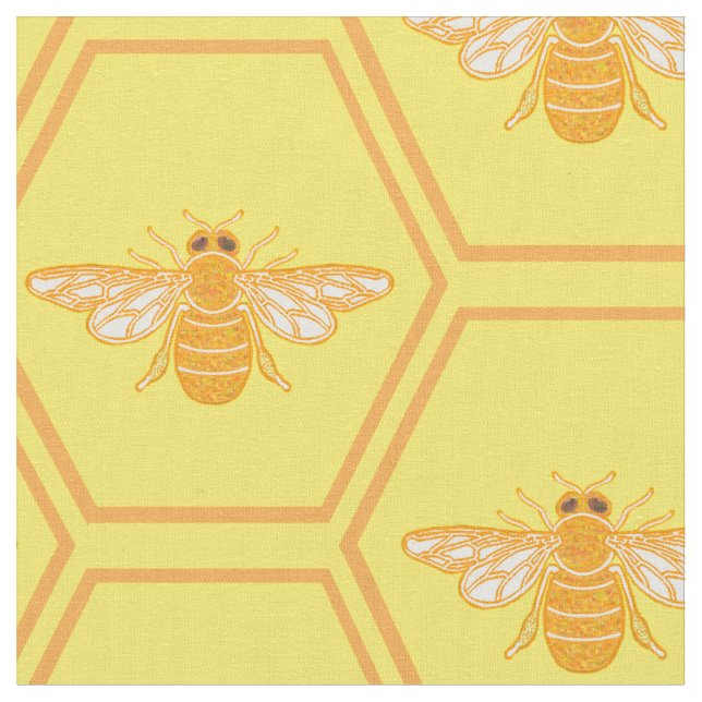 Tissu Icône de miel jaune avec abeilles (Fermer)