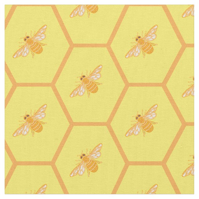 Tissu Icône de miel jaune avec abeilles (Fermer)