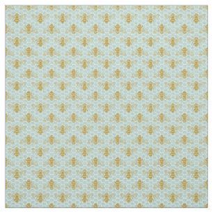 Tissu Icône de miel Turquoise et abeilles