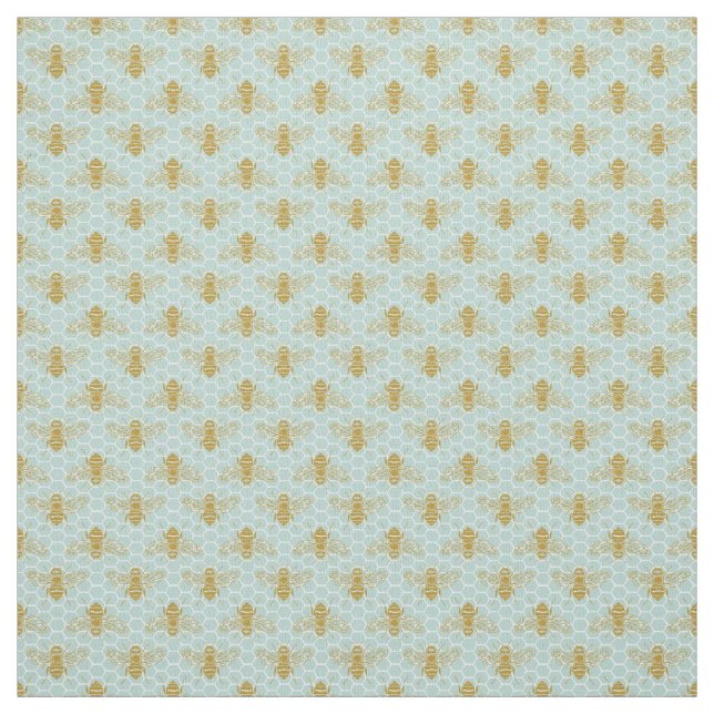 Tissu Icône de miel Turquoise et abeilles (Échantillon)