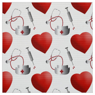 Tissu Icônes d'infirmière avec le coeur
