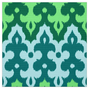 Tissu Ikat Damask, Turquoise & Jade Green