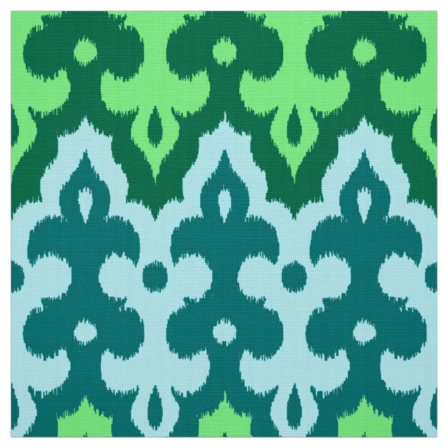 Tissu Ikat Damask, Turquoise & Jade Green (Échantillon)