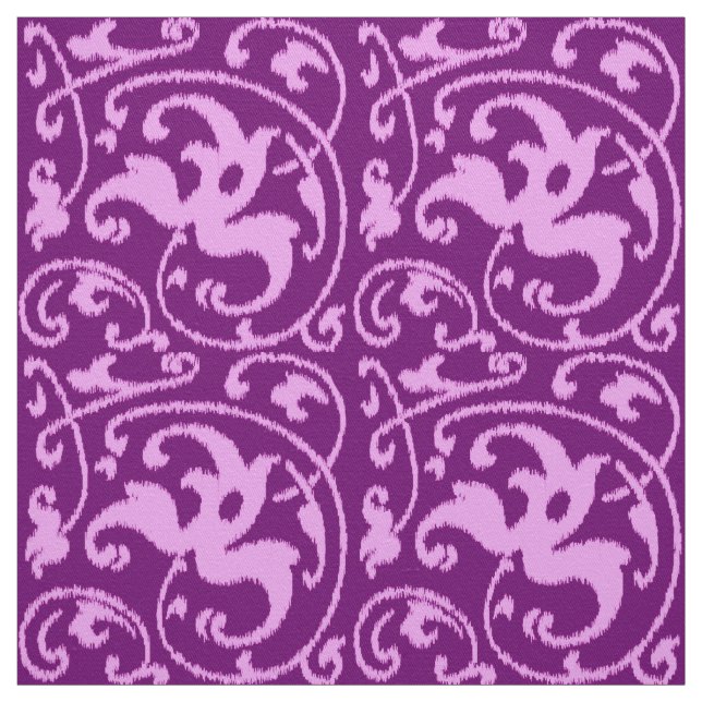Tissu Ikat Floral Damask - Orchidée et violet (Échantillon)
