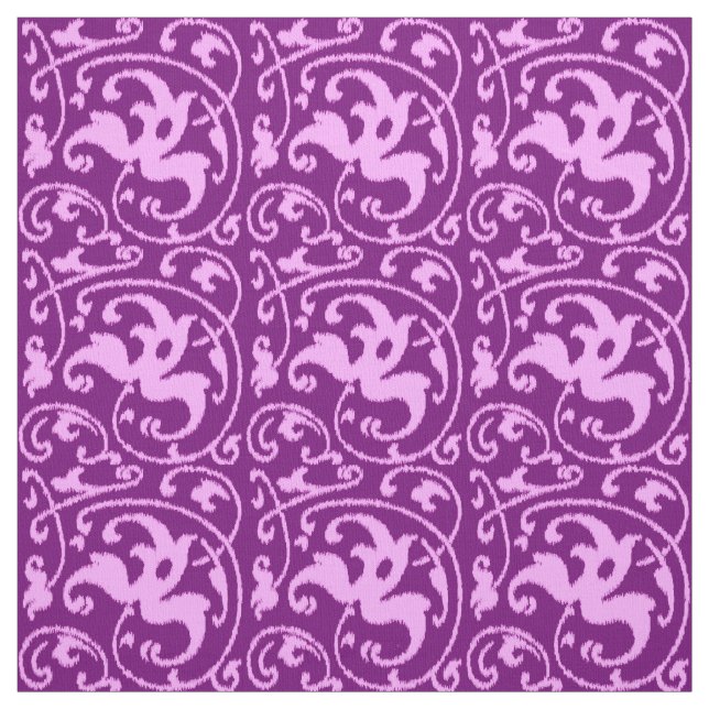 Tissu Ikat Floral Damask - Orchidée et violet (Échantillon)
