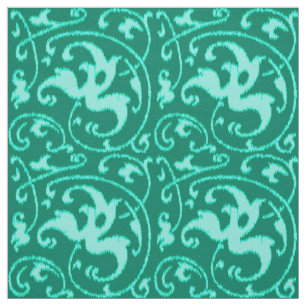 Tissu Ikat Floral Damask - Turquoise and Aqua