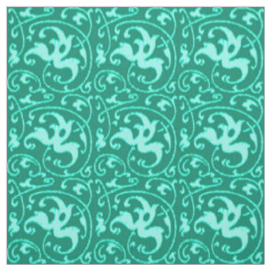 Tissu Ikat Floral Damask - Turquoise et Aqua