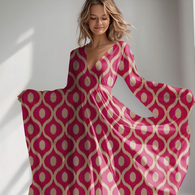 Tissu Ikat rose et beige design marocain (Pink ikat fabric )