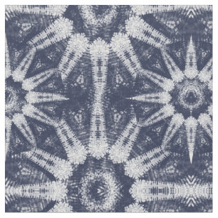Tissu Ikat Style Navy White Big Starburst Motif