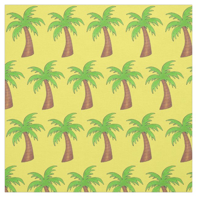 Tissu Île tropicale Palm Tree Plage jaune vert Imprimer (Échantillon)