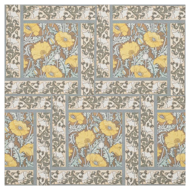 Tissu illustration d'art pavot fleur jaune (Échantillon)