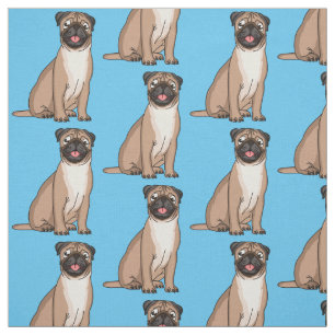 Tissu Illustration de dessin animé de chien pug heureux 