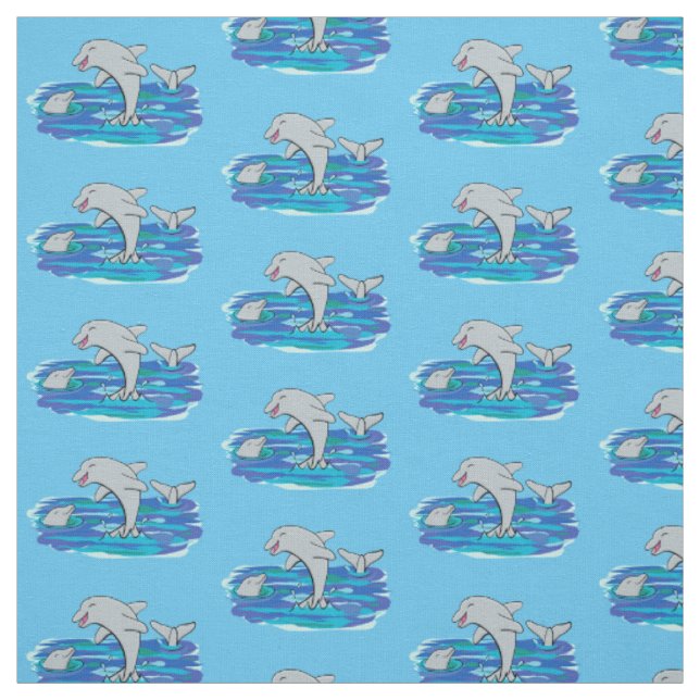 Tissu Illustration de dessin animé de dauphins heureux a (Échantillon)