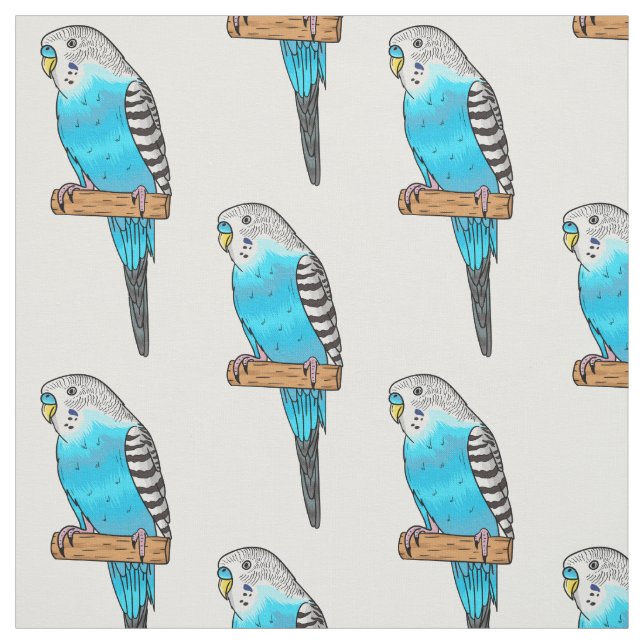 Tissu Illustration de l'oiseau bleu budgerigar (Échantillon)
