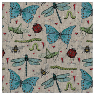 Tissu Illustration de motif de Love Bug d'insecte en lin