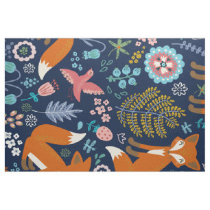 Tissu Illustration de renards et de fleurs colorés Abstr