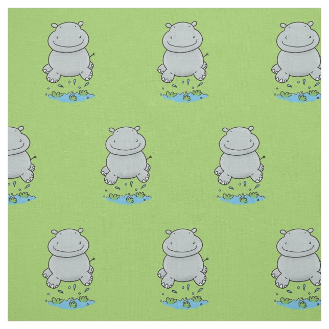 Tissu Illustration de saut en hippo mignon (Échantillon)