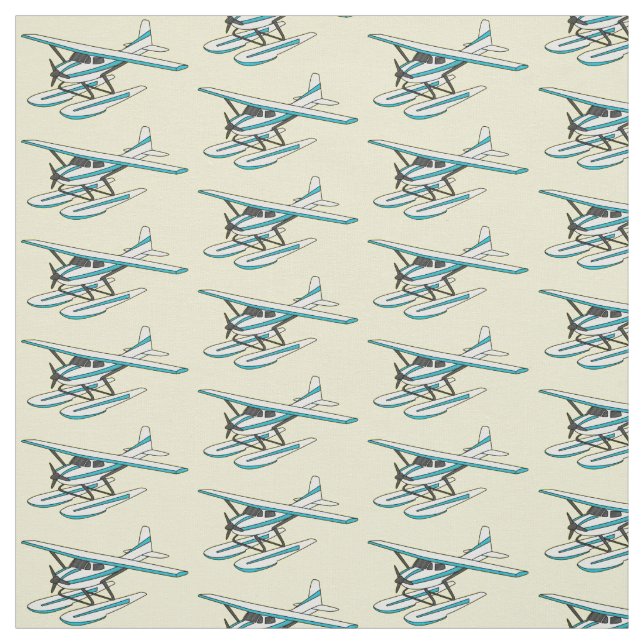 Tissu Illustration d'hydravion bleu blanc (Échantillon)