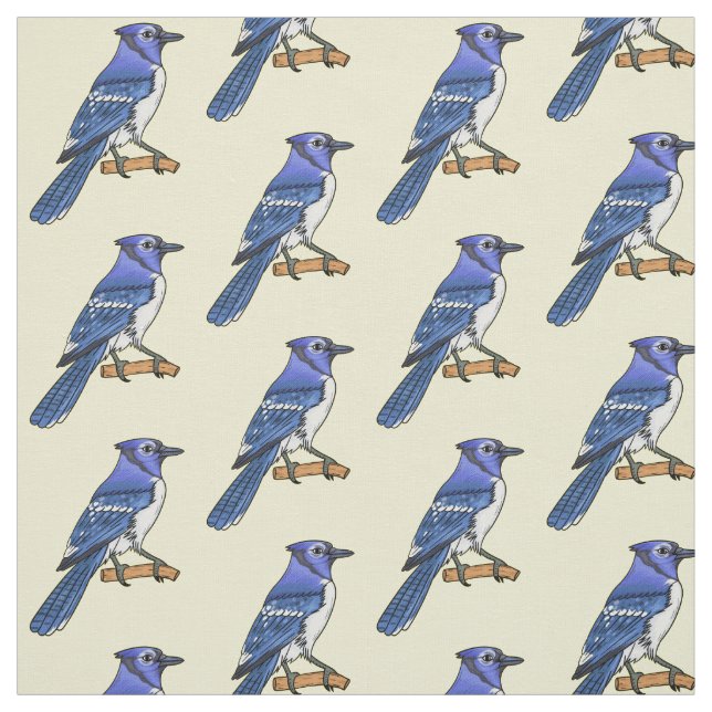 Tissu Illustration d'oiseau de jay bleu (Échantillon)
