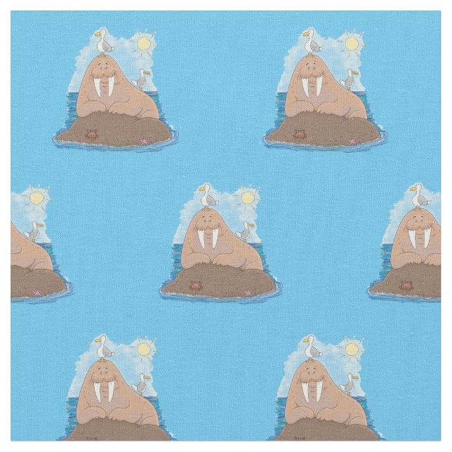 Tissu Illustration drôle de morse joyeux (Fermer)