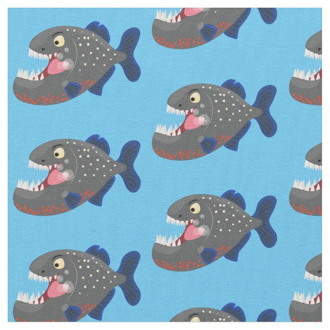 Tissu Illustration drôle de piranha affamée (Fermer)