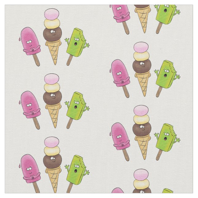 Tissu Illustration drôle de popsicles et de crème glacée (Fermer)