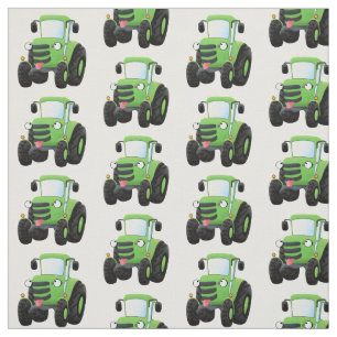 Tissu Illustration du joli joyeux tracteur agricole vert