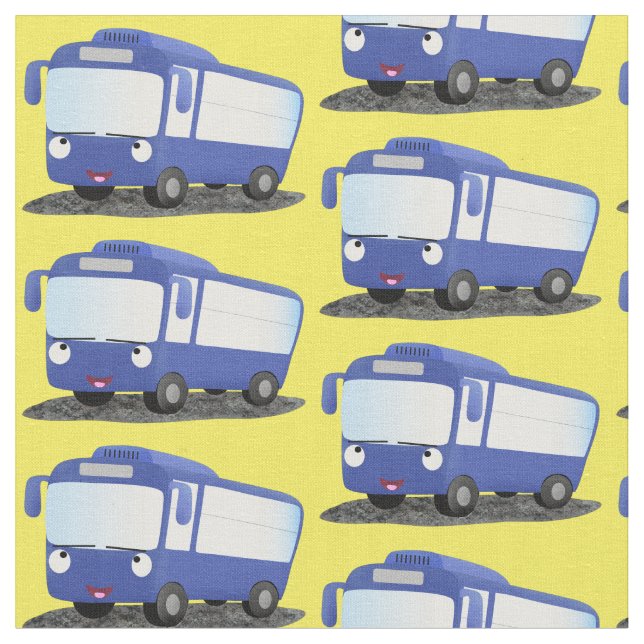 Tissu Illustration d'un bus moderne bleu mignon (Fermer)