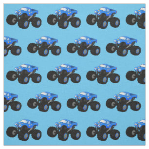 Tissu Illustration d'un camion monstre bleu mou