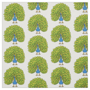 Tissu Illustration d'un oiseau paon lumineux et amusant