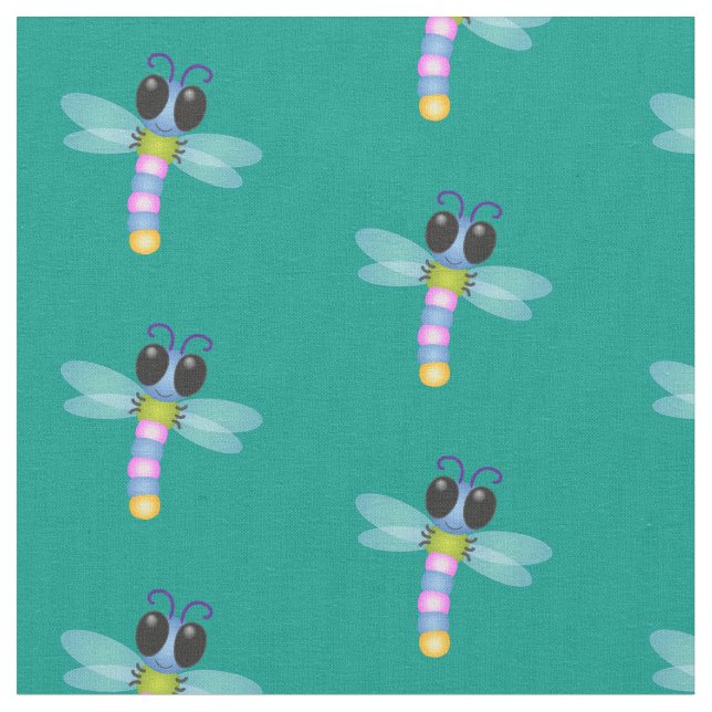 Tissu Illustration d'une libellule bleu et rose (Fermer)