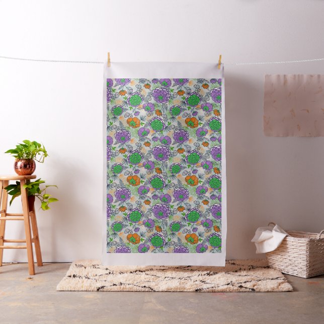 Tissu Illustration Florale Des Peonies Violettes Et Vert (In Situ)