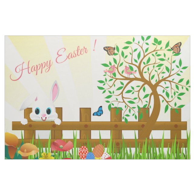Tissu Illustration heureuse de lapin de Pâques (Yard)